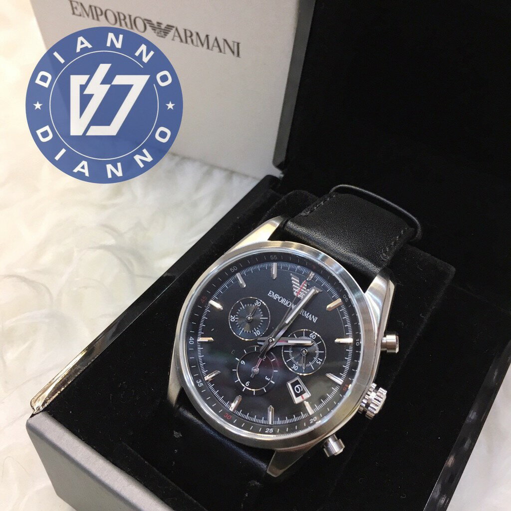帝安諾 - Emporio Armani 正品代購 亞曼尼 真皮 腕錶 手錶 ˊ石英 防刮 不鏽鋼 AR6039 黑【APP下單享4%點數】