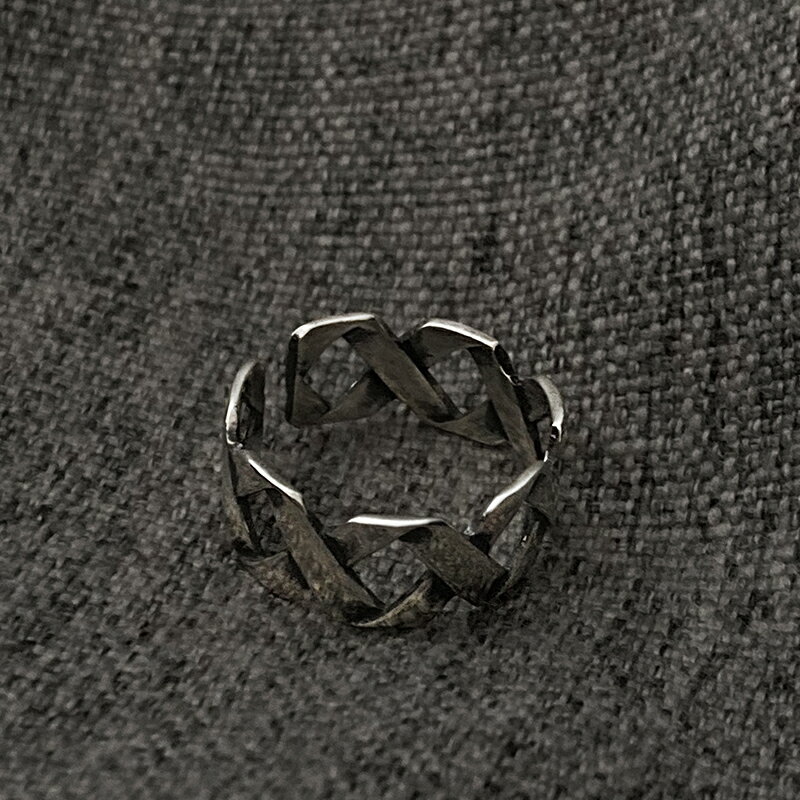 925純銀交叉戒指女ins潮個性復古寬麻花食指戒冷淡風時尚開口指環 4