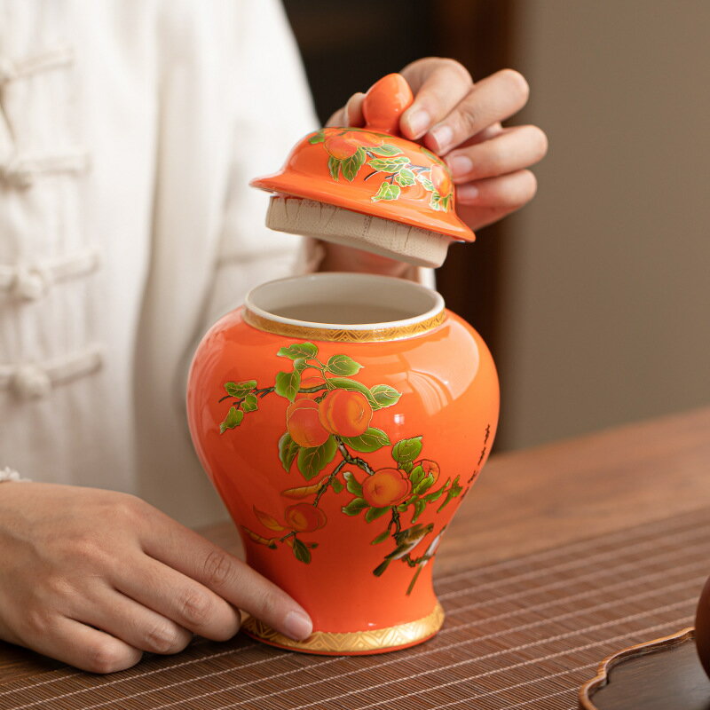 晨翔 茶葉罐將軍罐復古陶瓷茶道配件茶葉收納罐防潮儲茶罐密封罐