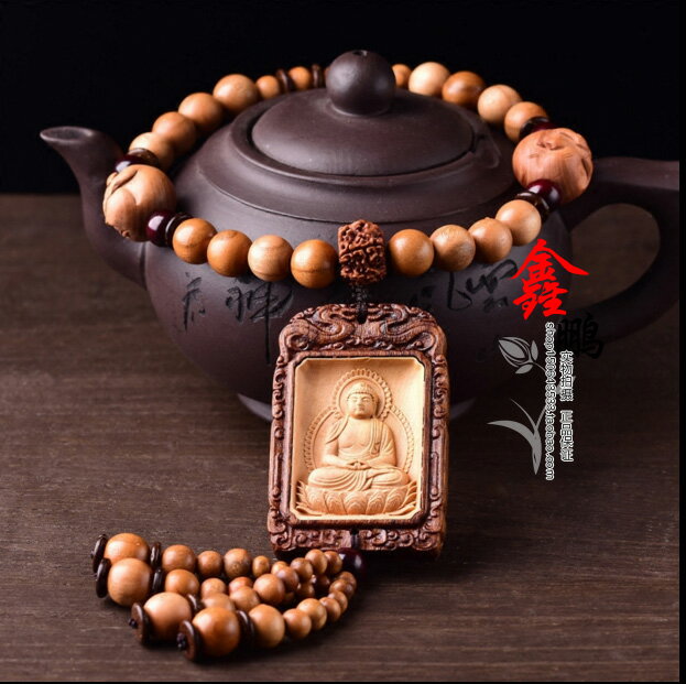 桃木汽車掛件保平安符生肖屬狗豬者本命佛阿彌陀佛汽車掛飾 1