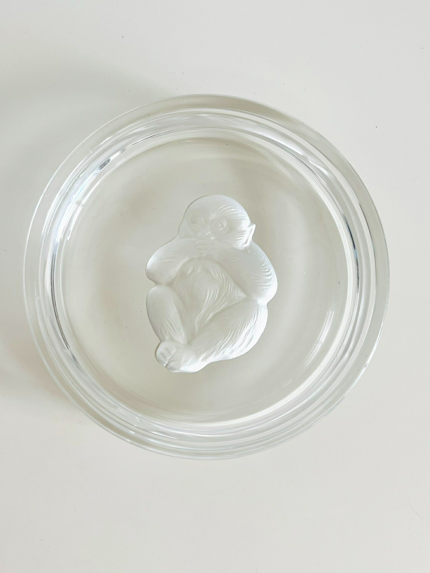 日本豪雅hoya水晶浮雕生肖猴玻璃皿 圓玻璃盤收納置物