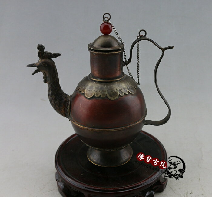 古玩古董收藏 仿古做舊純銅壺擺件 水壺酒壺茶壺裝飾禮品雍正年制1入