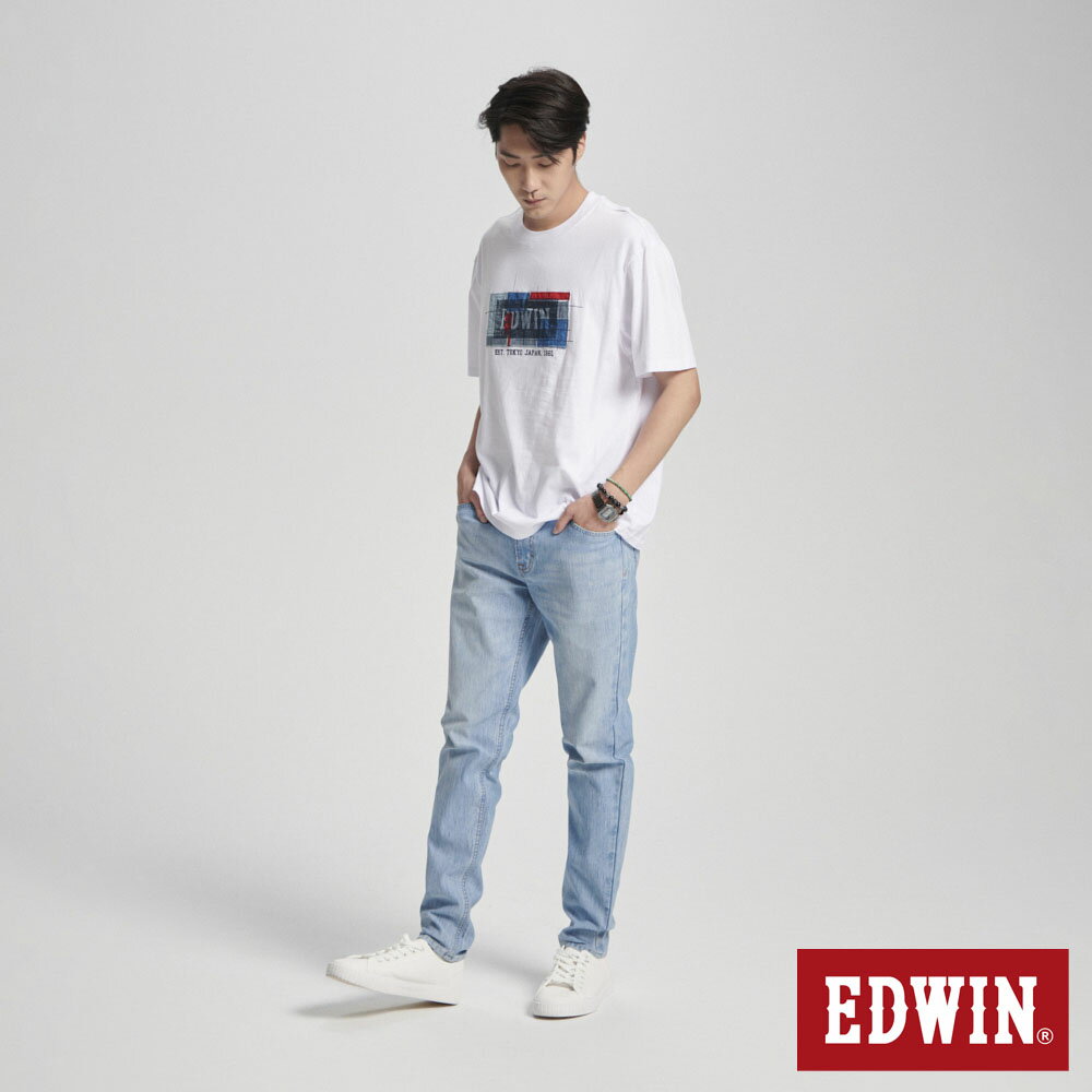 EDWIN 再生系列 拼布印花寬版短袖T恤-男款 白色