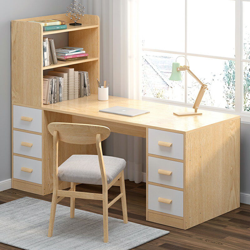 電腦桌臺式簡約家用臥室辦公桌學生寫字桌簡易網紅書桌書架一體桌