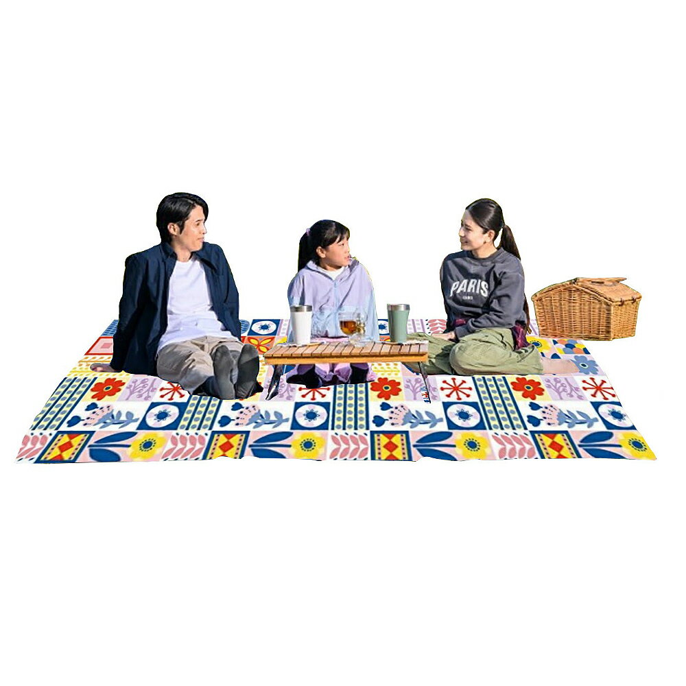 日本Asahikoyo繽紛花朵3層構造4角釘定180x240公分野餐墊組(附收納袋)