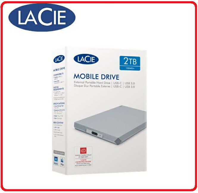 【2024.3 新品上市】LaCie 萊斯 STHG2000402 2TB Mobile Drive USB-C Space Grey