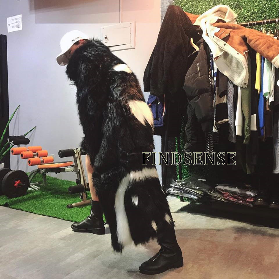 GD權志龍同款鬼臉大衣長款惡魔風衣仿狐狸毛皮草外套演出服 1比1訂製 大衣