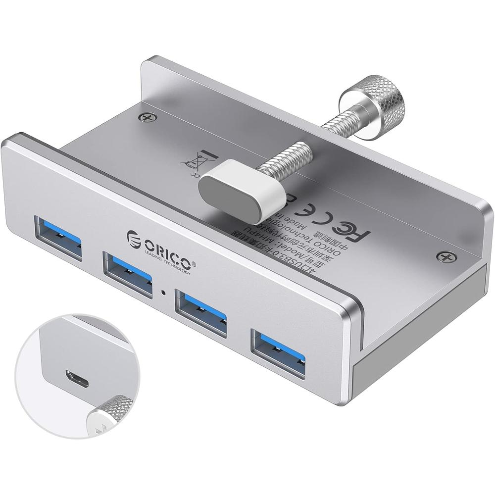 【日本代購】ORICO MH4PU-P 鋁合金 USB3.0 夾式 4埠集線器｜5Gbps 高速傳輸｜5V 2A 供電｜附 1.5m 延長線｜銀色