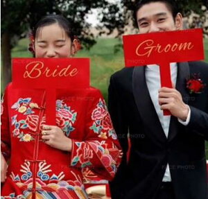 復古中式攝影婚禮道具嫁娶手拿板古裝秀禾旅拍照紅色手持牌大喜字