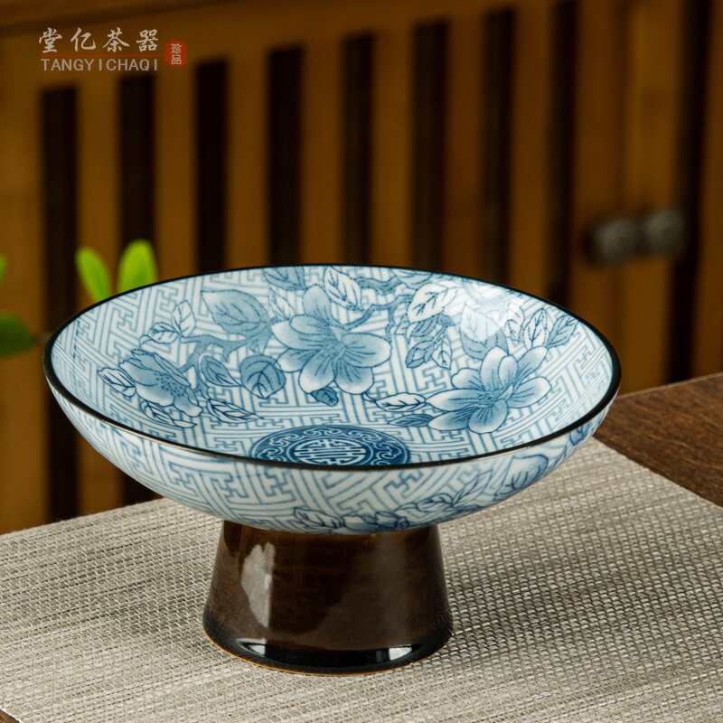 託盤 水果盤 餐盤 青花陶瓷高腳茶點網紅水果盤家用客廳點心零食堅果糖果盤貢盤供盤