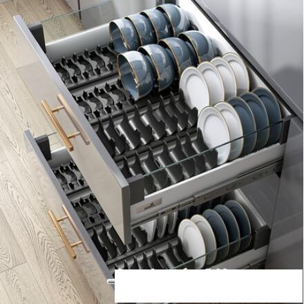 廚房置物架櫃內置碗架櫥櫃分隔碗盤瀝水架家用抽屜拉籃碗碟收納架