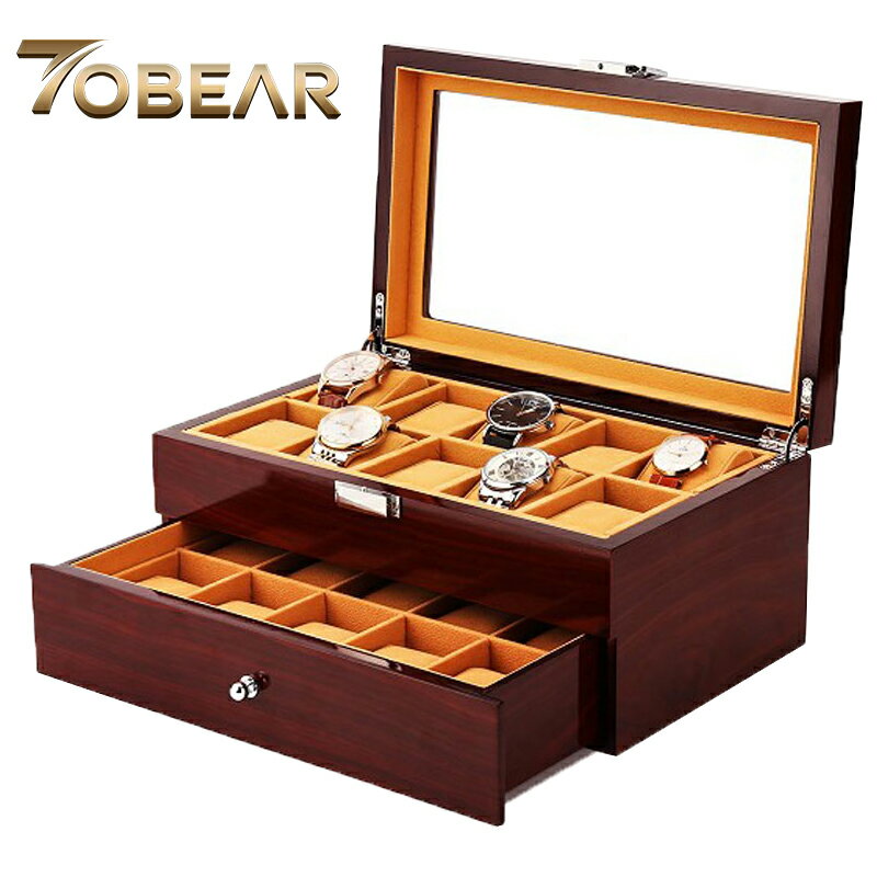 高檔雙層20表位手表盒木質手工手表收納盒木紋收藏盒開窗展示盒