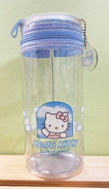 【震撼精品百貨】Hello Kitty 凱蒂貓 Hello Kitty日本SANRIO三麗鷗KITTY化妝包/筆袋-透明圓形天空藍*01256 震撼日式精品百貨