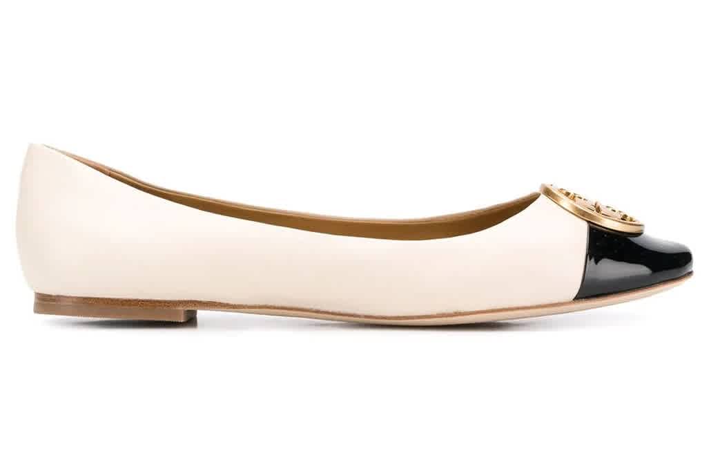 UPC 192485031348 product image for Tory Burch Cream/Black Chelsea Cap-Toe Ballet Flats, Brand Size 9 | upcitemdb.com