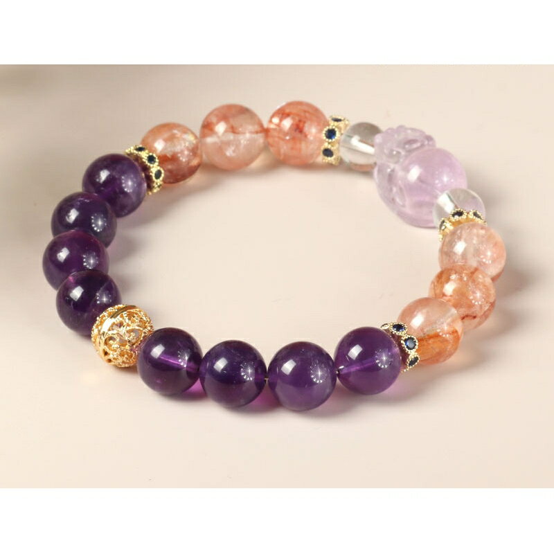 現貨+預購 紫水晶手鍊串珠手繩女手珠平安擋煞防小人轉運淨化招財開運-九紫離火10mm貔貅74kj14【獨家進口】【米蘭精品】