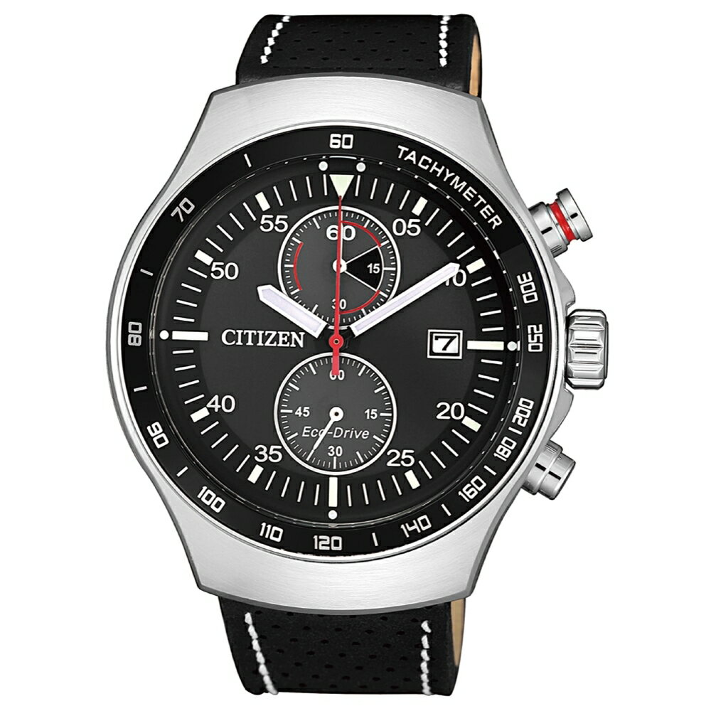 【Time Piece】CITIZEN Chronograph 光動能雙眼計時小牛皮時尚腕錶(CA7010-19E) 廣三SOGO [APP下單享4%點數]