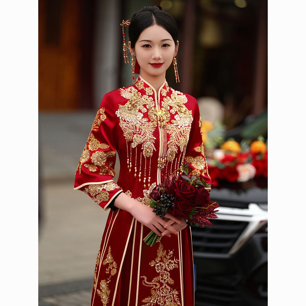 【最低價】【公司貨】秀禾服新娘2023新款結婚禮服中式嫁衣中國風敬酒服龍鳳褂秀和復古 2