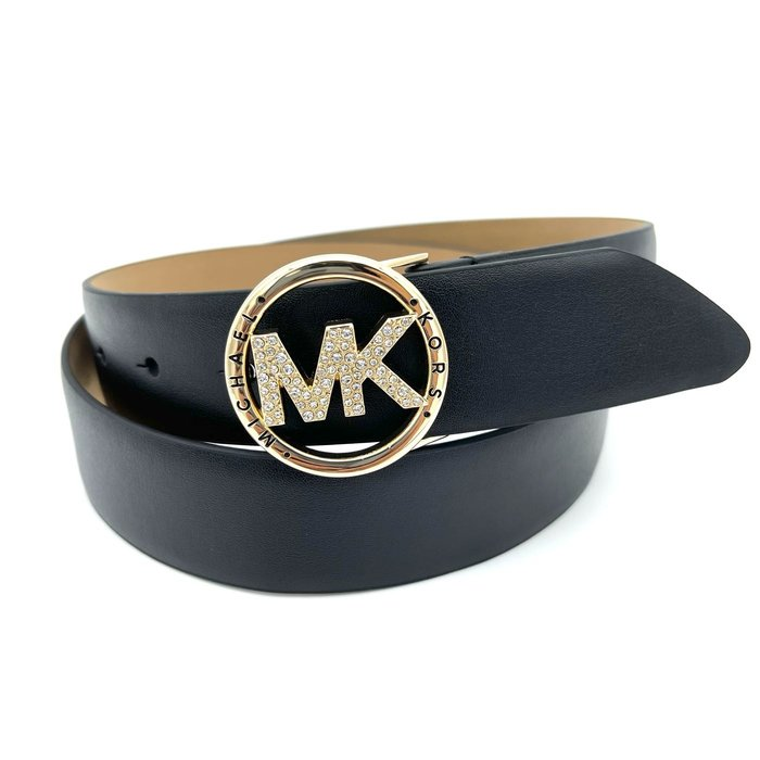 MICHAEL KORS 素面鑲鑽皮帶 腰帶 黑色真皮皮革 皮帶 M58638 MK(現貨)▶指定Outlet商品5折起☆現貨【送禮首選★APP下單點數4倍送】