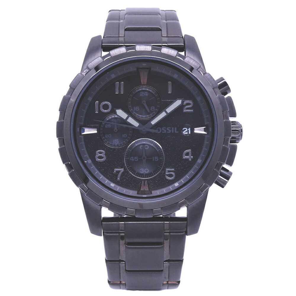 FOSSIL 美國最受歡迎頂尖運動時尚三眼計時腕錶-黑-FS4646