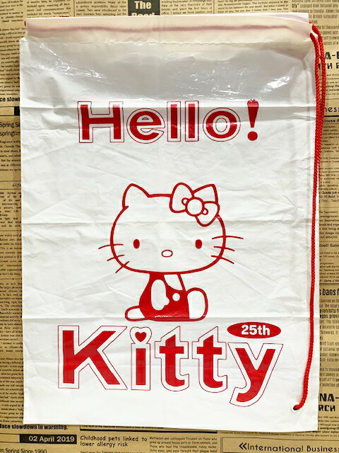 【震撼精品百貨】Hello Kitty 凱蒂貓 HELLO KITTY日本SANRIO三麗鷗KITTY縮口袋/購物袋-白25th*85122 震撼日式精品百貨