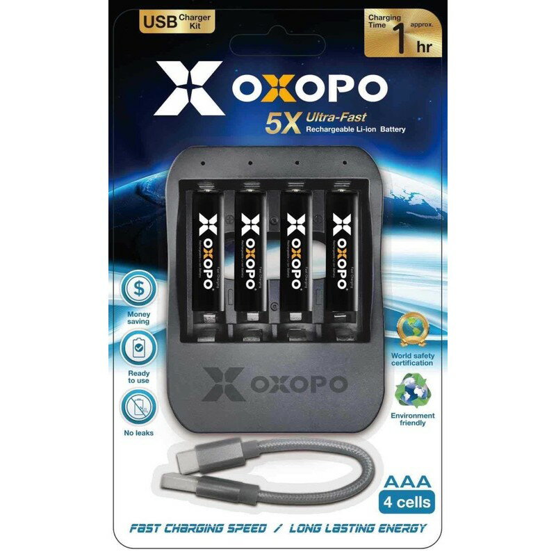 強強滾p-OXOPO AA三號 快充鋰電池 快充鋰電池(3號x4入)+鋰電池4埠充電器 4號電池