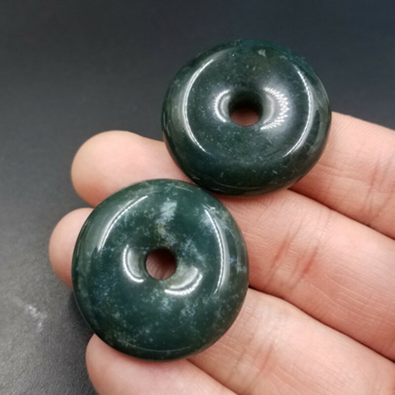 廠家直銷天然玉石a貨水草瑪瑙平安扣掛件墨綠色玉髓平安扣吊墜