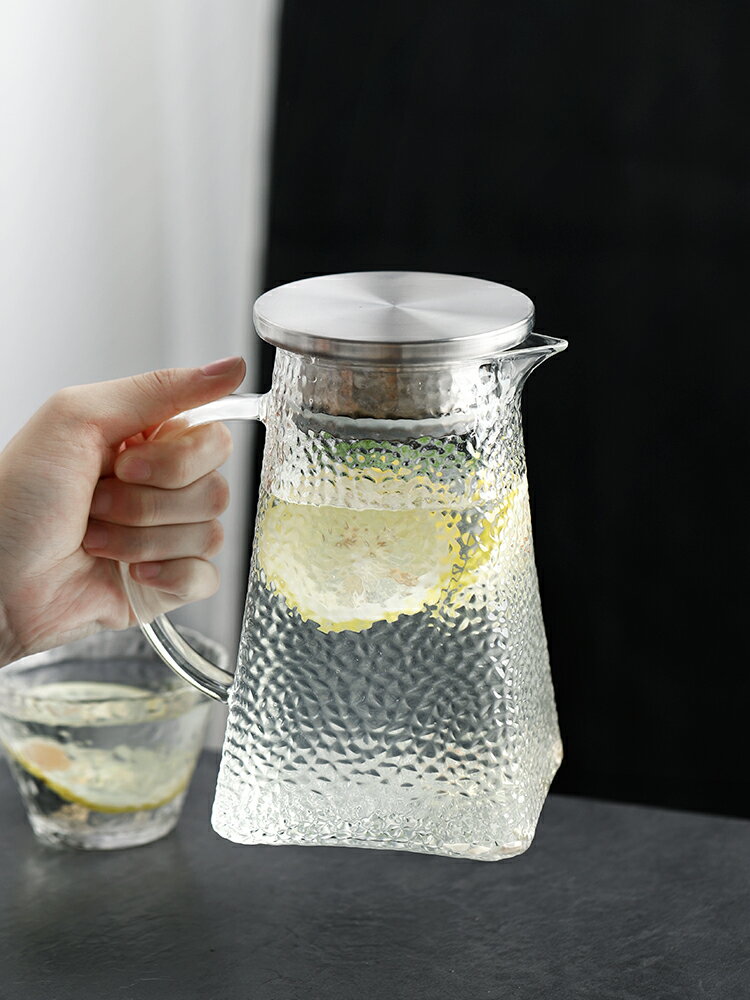 冷水壺大容量玻璃套裝耐熱高溫家用涼水杯錘紋水瓶泡茶壺可放冰箱