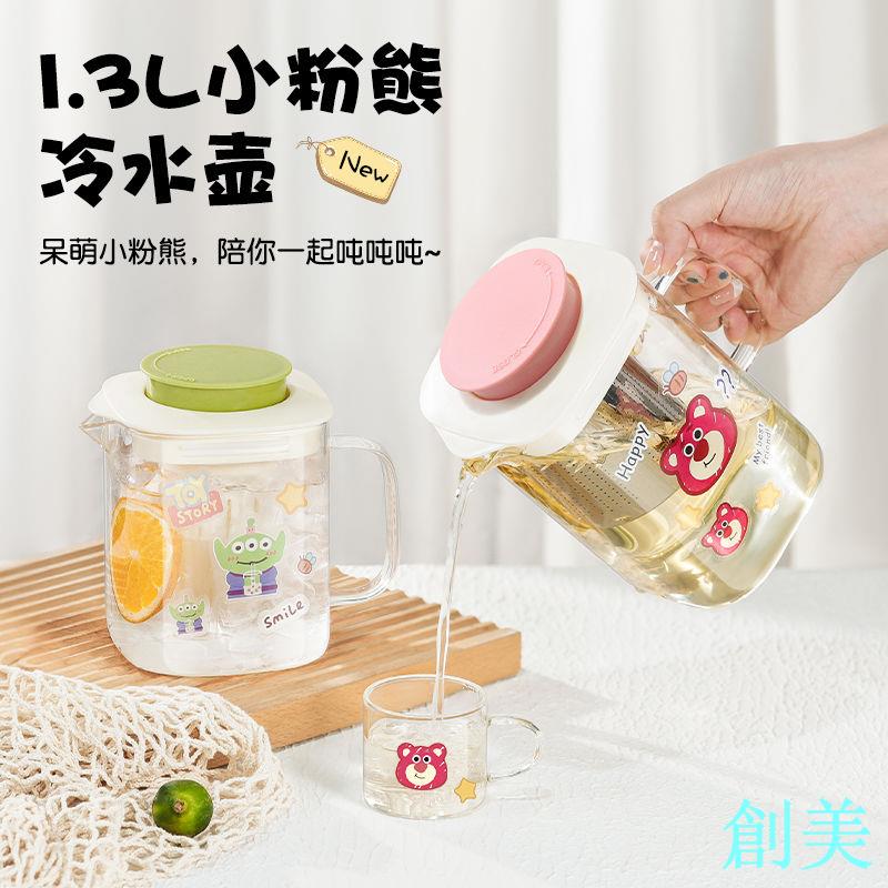 家用高硼矽玻璃茶壺耐高溫茶水分離泡茶壺卡通花茶壺燒水壺茶套裝-創美