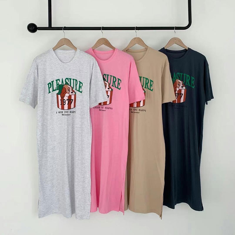 ANNAS 正韓 特價 小姐與流氓 狗狗懶人裙 洋裝 短袖 長裙 長洋 休閒 運動 長版T 顯瘦 寬鬆 棉質 長洋裝 韓國 1