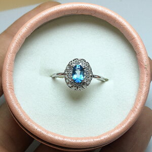 天然藍托帕石戒指女瑞士藍開口潮人輕奢寶石簡約百搭時尚水晶飾品