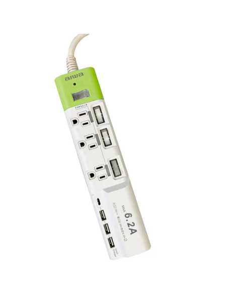 元鵬~AIWA 愛華 USB 6.2 A 家用智能延長線插座 (6尺) ACE-4331