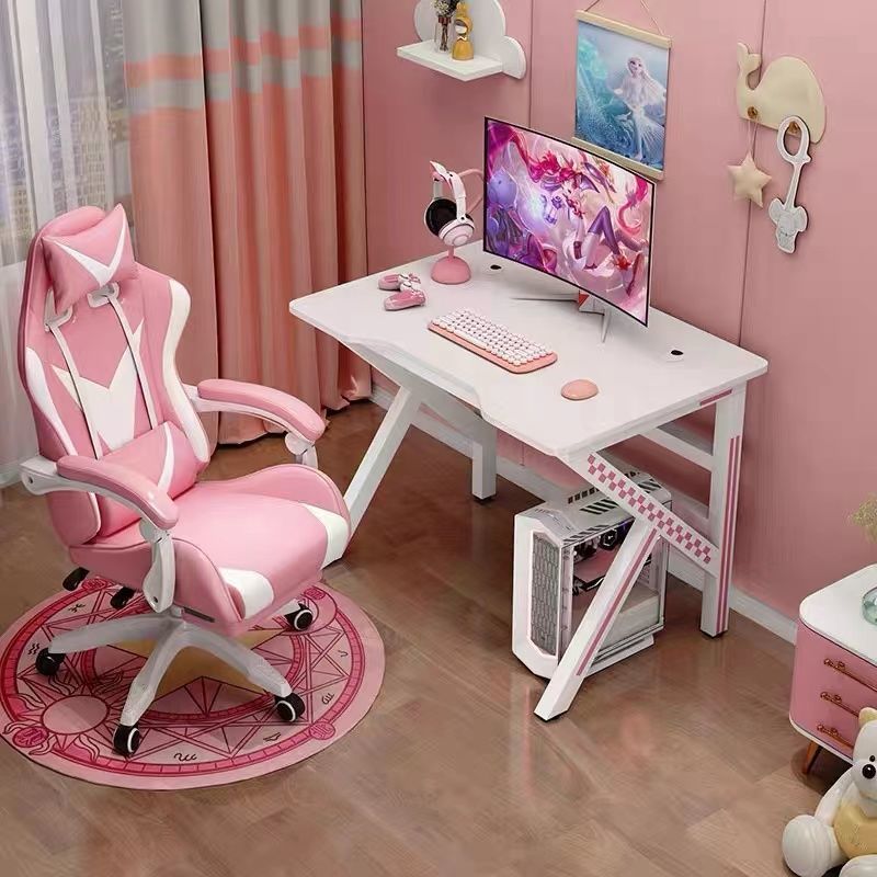 粉色電競桌臺式電腦桌家用桌椅套裝臥室女生直播桌子主播用專用