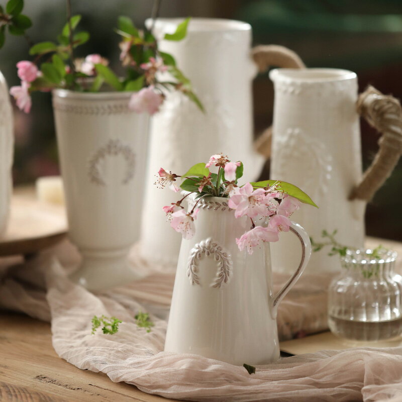 左岸麥田 斯洛特白色陶瓷花瓶擺件家居飾品客廳插花美式餐桌花瓶
