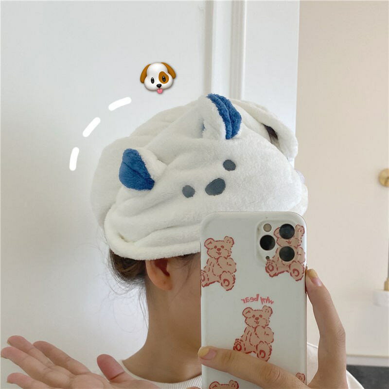 韓國兔耳朵干發帽可愛卡通小熊干發帽擦頭毛巾加厚干發巾可愛浴帽