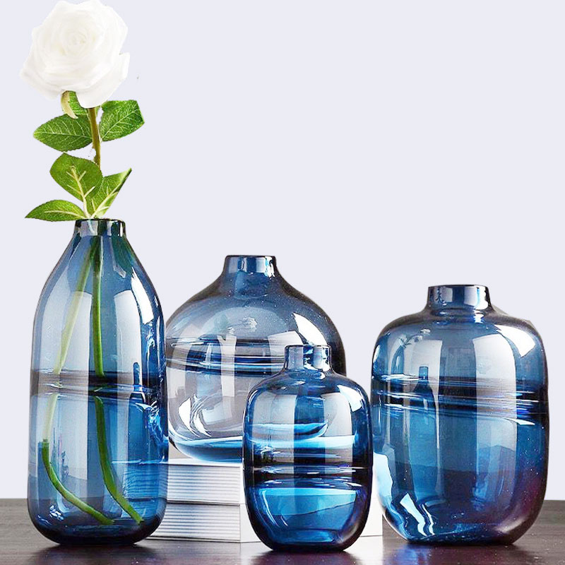 北歐透明彩色家居飾品餐桌創意玻璃簡歐客廳插花花瓶擺件口