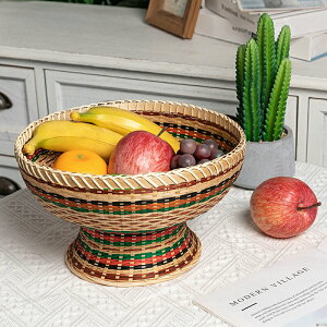 彩色天然竹編手工高腳籃子手編編織裝飾民宿花籃收納水果盤果裝飾