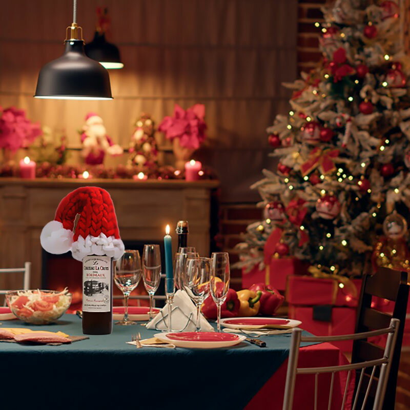 聖誕樹的聖誕帽 聖誕紅酒的聖誕帽 粗毛線編織聖誕帽 聖誕派對交換禮物 耶誕酒瓶套 跨年香檳 7