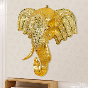泰國木質金色大象頭壁掛東南亞軟裝飾品創意客廳臥室過道墻面壁飾