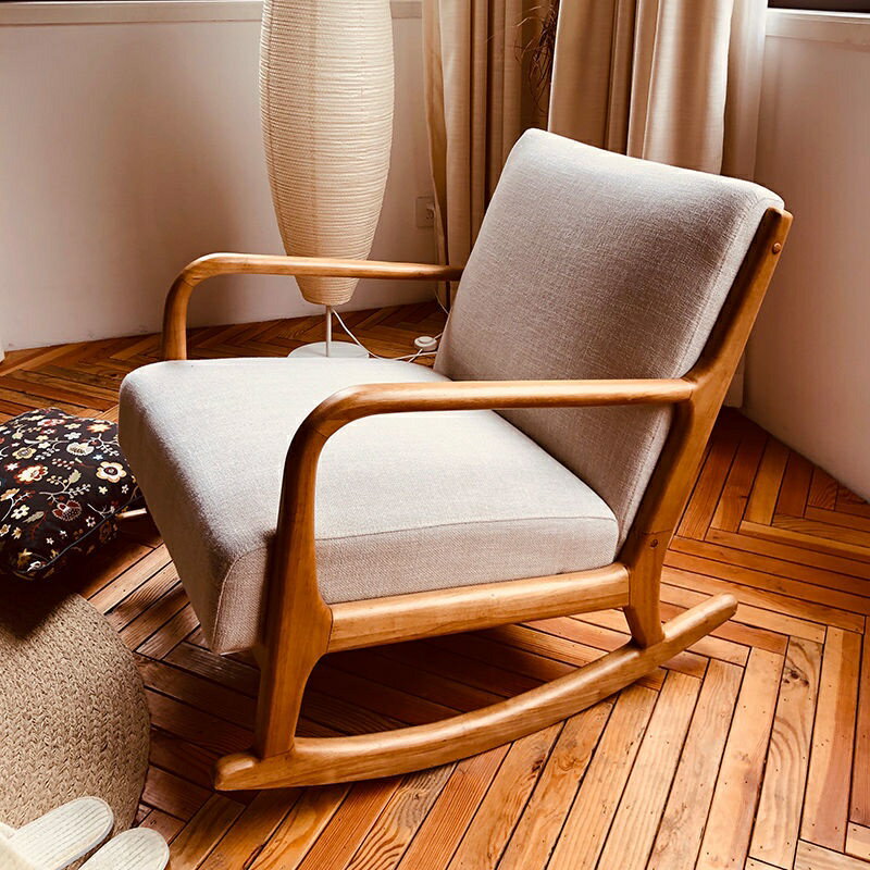 北歐搖搖椅 家用 陽臺 布藝 懶人沙發現代簡約成人午睡躺椅實木沙發椅