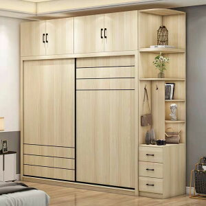 衣柜推拉門現代簡約家用臥室家具 整體木質組合北歐原木色大柜子