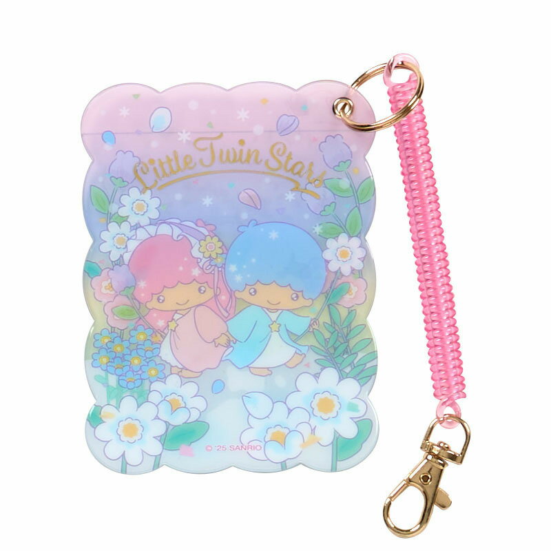 asdfkitty*雙子星 鮮花 票卡套附線圈鑰匙圈 證件套 悠遊卡套-日本正版商品