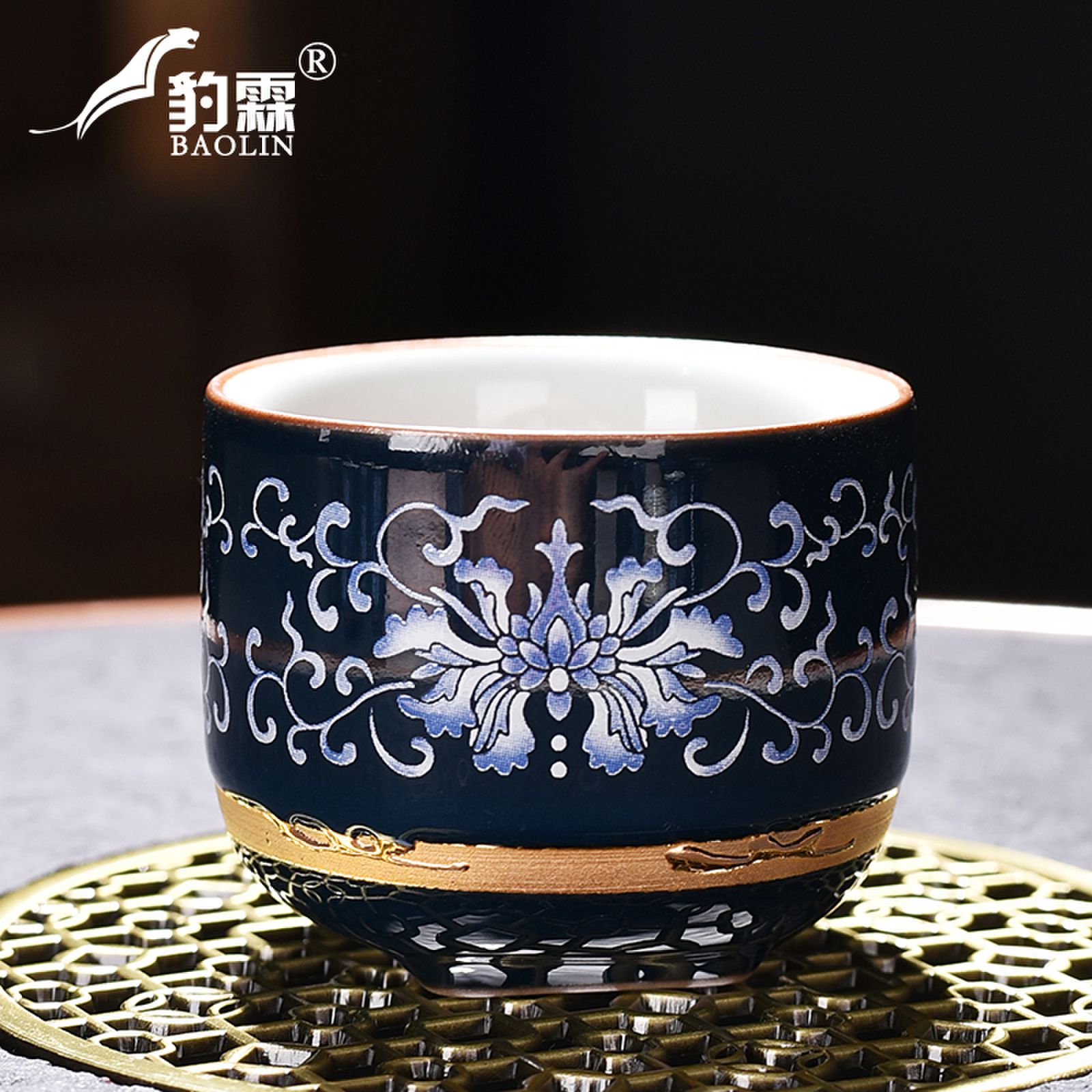 復古青花瓷器功夫茶杯陶瓷琺瑯彩泡茶盞杯單個人專用主人杯品茗杯