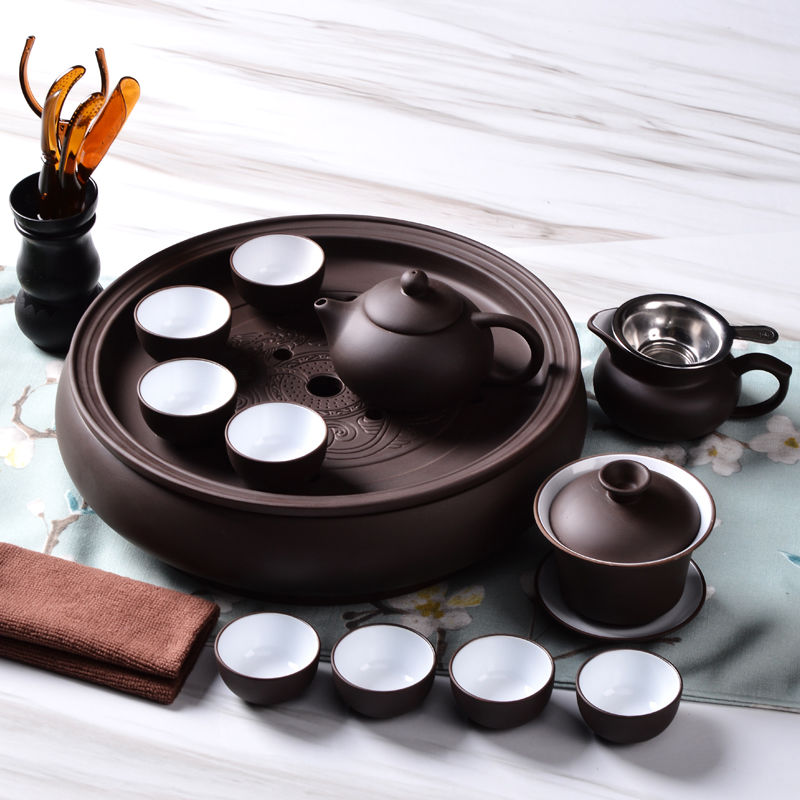 茶具紫砂功夫小泡球茶具套裝茶杯茶壺茶盤整套陶瓷圓形茶洗茶器