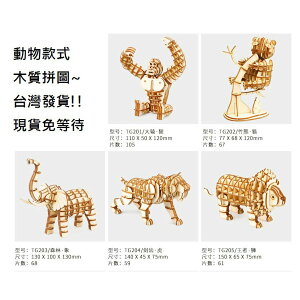 【玩具兄妹】現貨! 3D木質拼圖 動物木質拼圖 獅子 熊貓 長頸鹿 大猩猩 大象 羚羊 熱帶魚 鯊魚 DIY木質拼圖模型