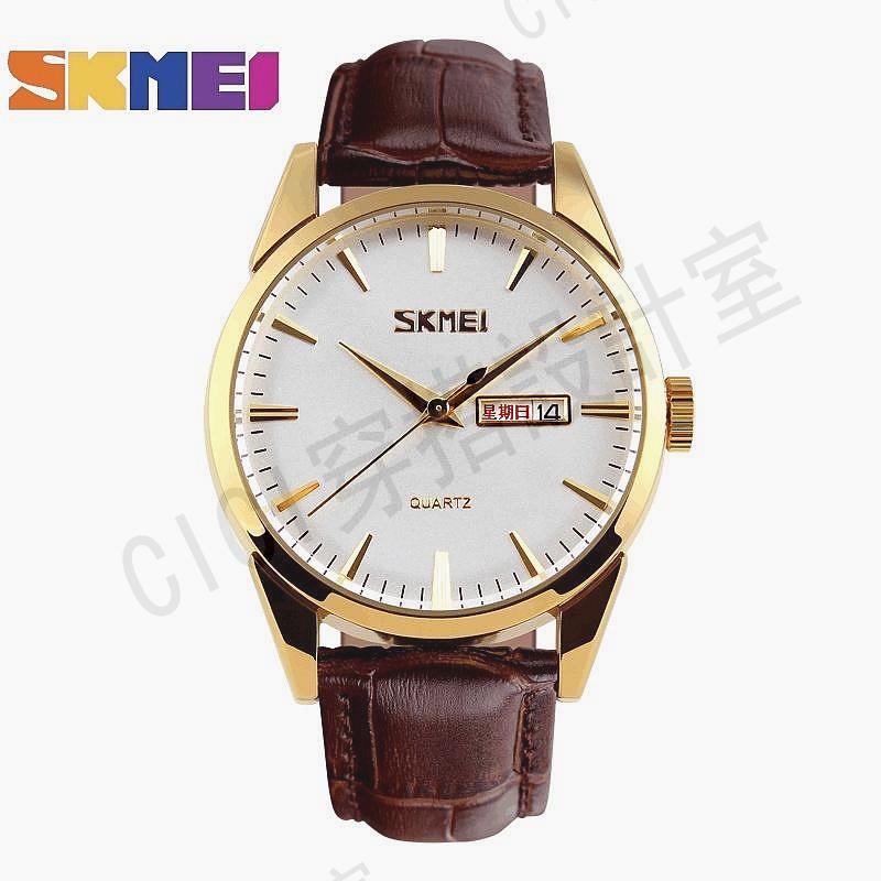 時刻美 SKMEI 經典時尚 簡約商務 皮革 石英手錶 9073【亞德機械五金家居】