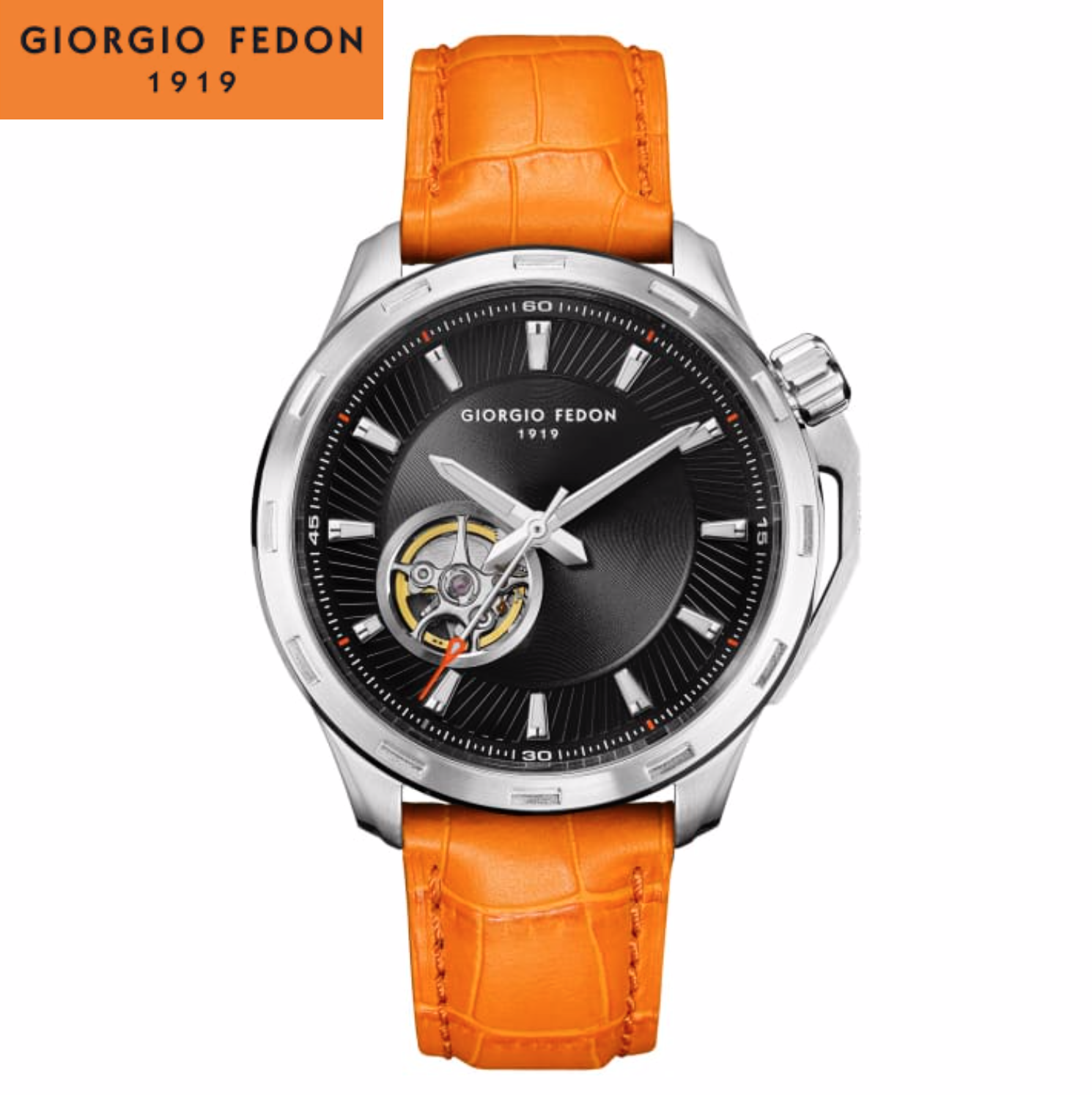 仕Giorgio Fedon 喬治菲登1919 TIMELESS VII  永恆系列雅版 簍空機械腕錶 GFCG001 黑x橘/42mm