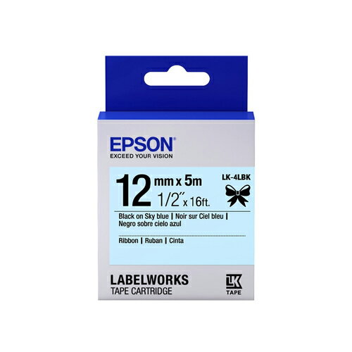 EPSON 緞帶系列 12mmx5M 天空藍底黑字標籤帶 / 盒 LK-4LBK