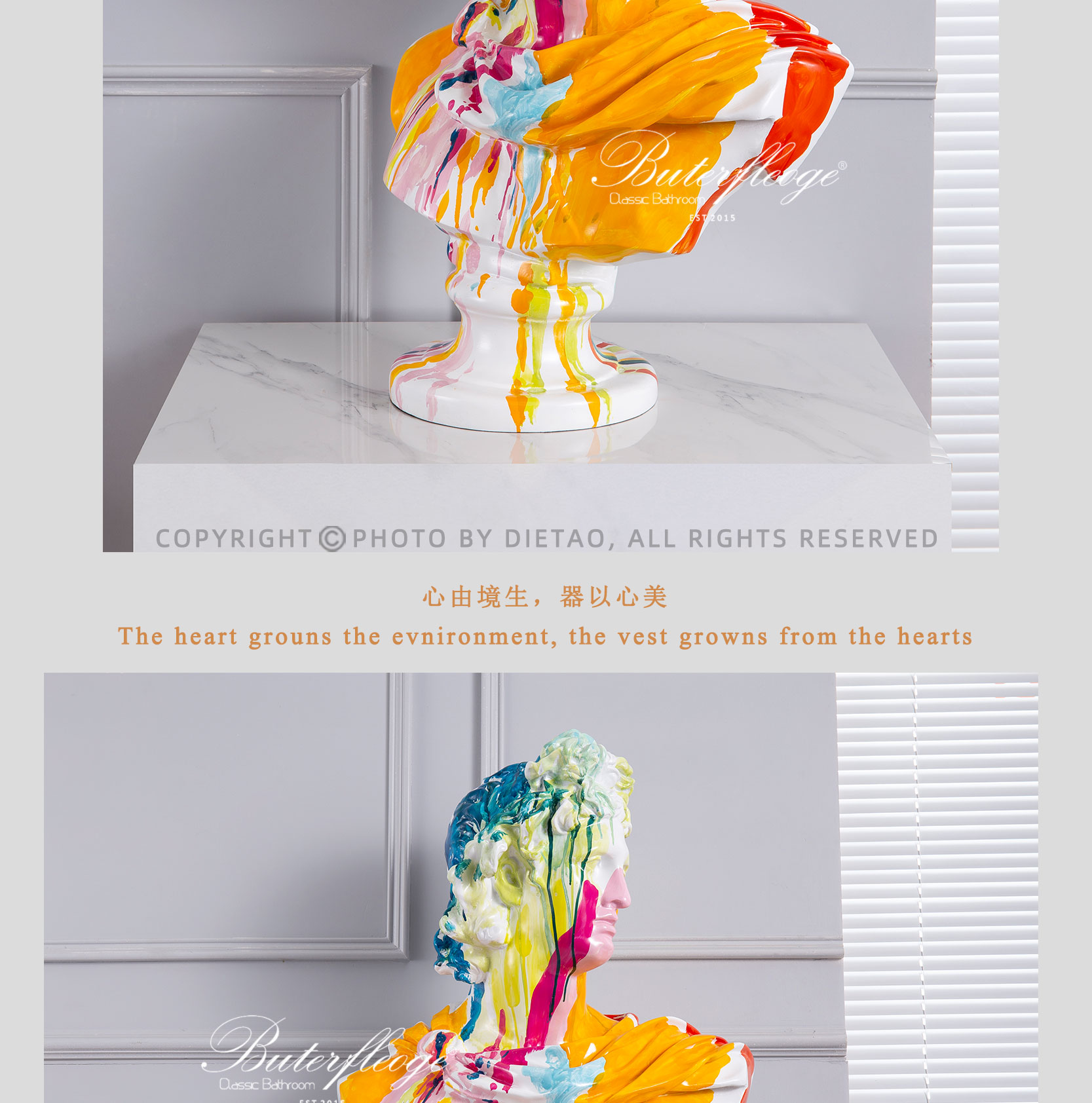 蝶陶大衛雕塑樣板間裝飾品樹脂大型擺件酒店玄關雕像人頭北歐家居 6