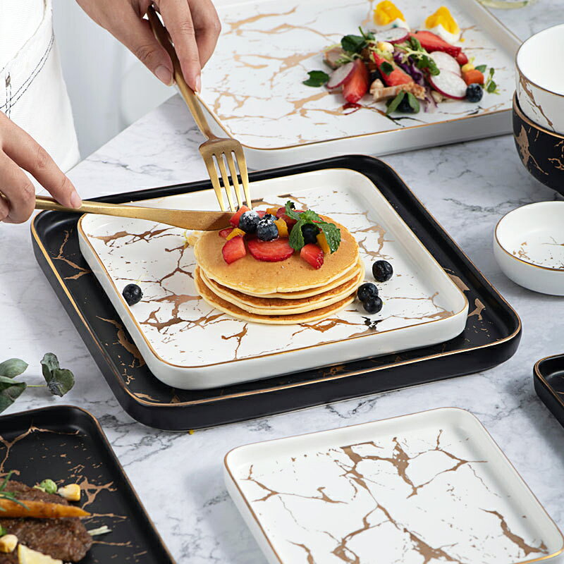 創意牛排盤方形餐具套裝酒店西餐盤陶瓷菜盤平盤壽司甜品點心托盤