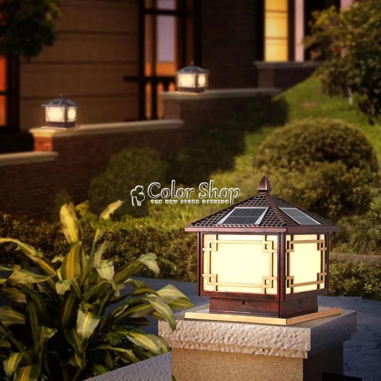太陽能圍墻柱頭燈中式家用戶外大門燈室外防水別墅庭院景觀門柱燈